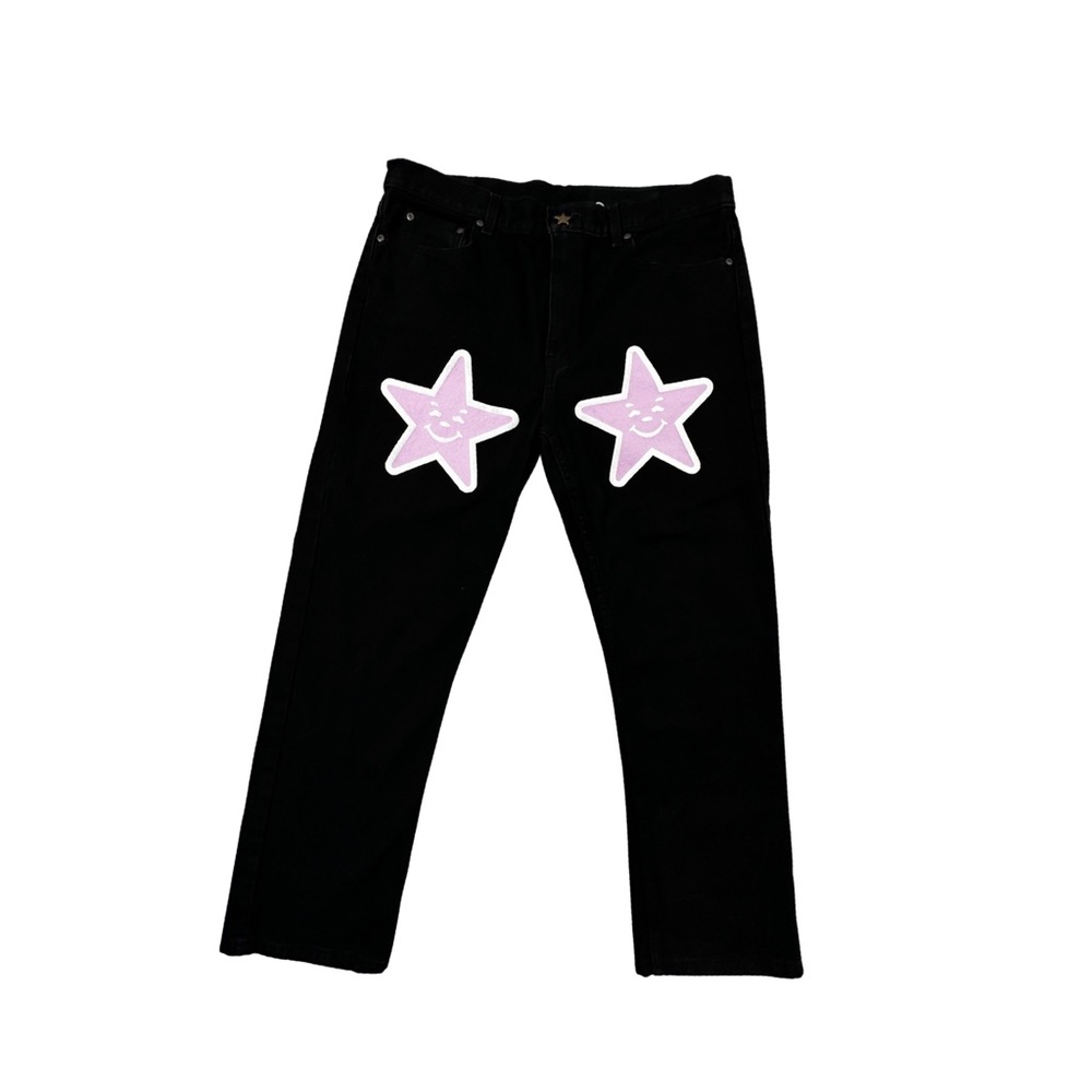 ASSPIZZA by Austin Babbit " BIG STAR " Pink Stars on Black Denim "2023 " Pants